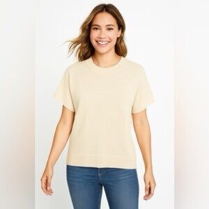 Banana Republic 100% Merino Wool Ivory Boxy Crop Sweater T Shirt EXCELLENT S